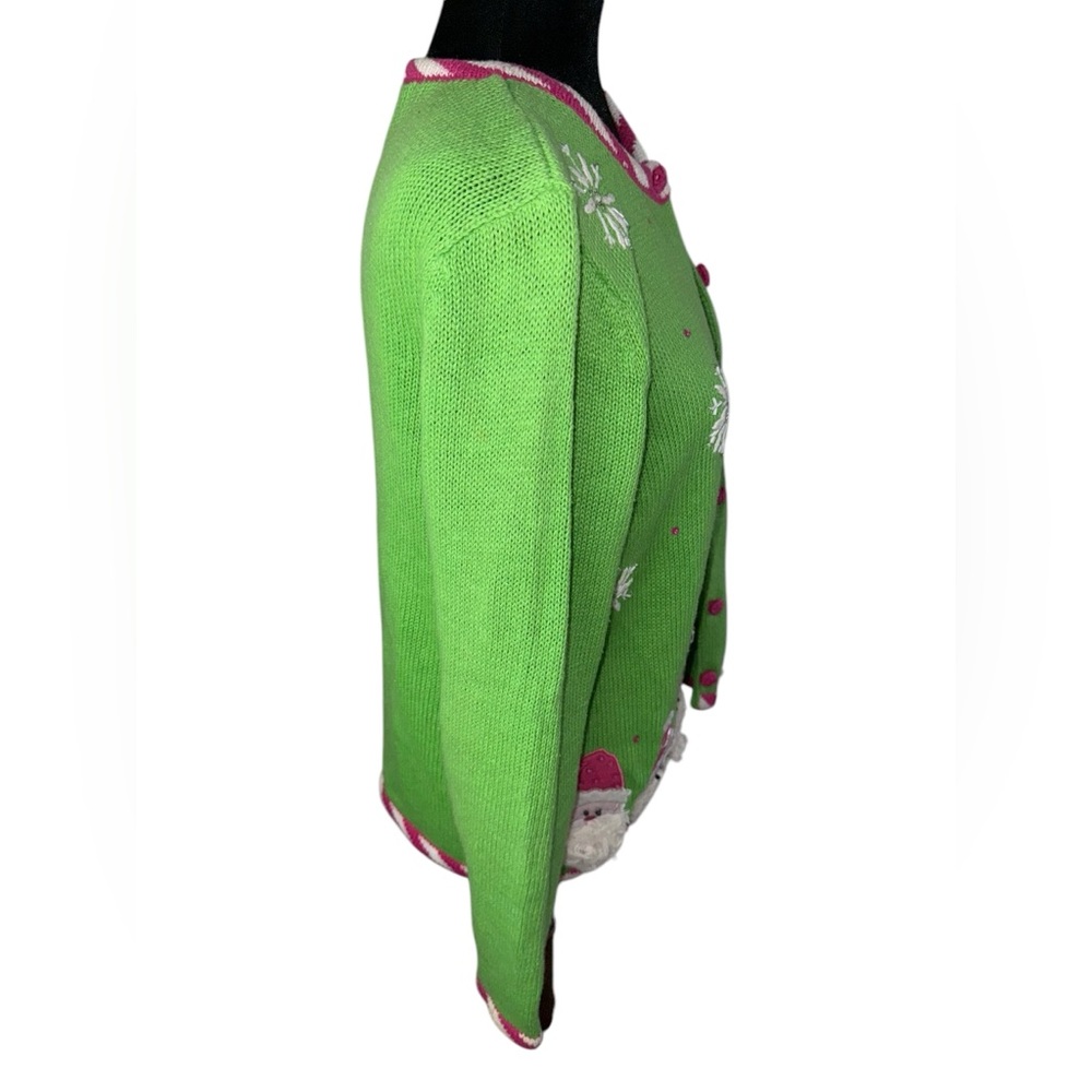 Heirloom Collectibles Vintage Tacky Christmas Santa Cardigan Green & Pink - Picture 4 of 10